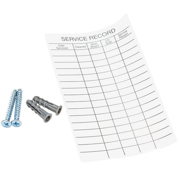 A white plastic screw and screwdriver used to install a Curtron Pest-Pro flying insect light trap.