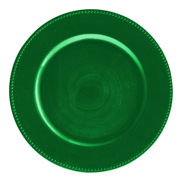 Charge It by Jay 13" Round Emerald Green Beaded Plastic Charger Plate - 12/Pack