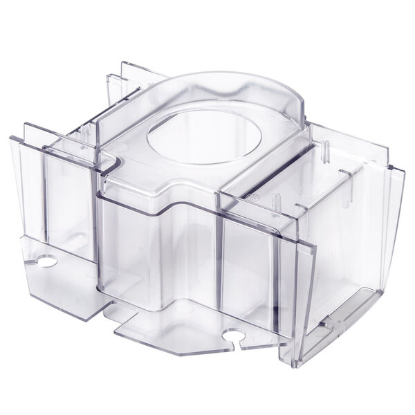 A clear plastic container with a hole in the middle.