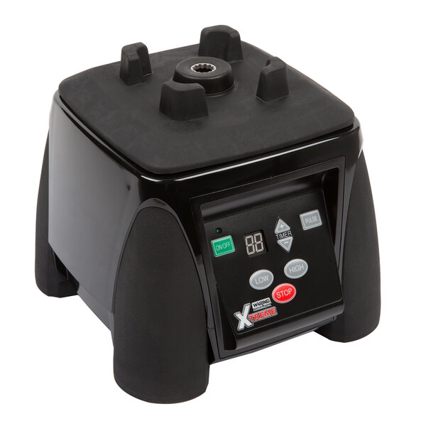 A black and red Waring jar pad on a black machine with buttons.