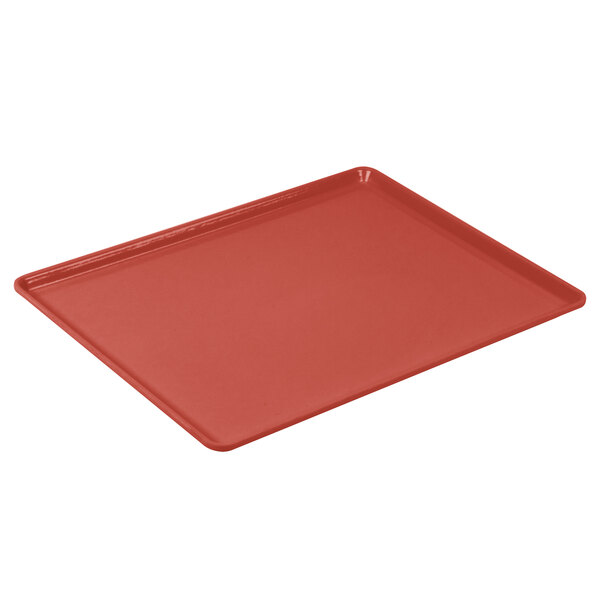 A red tray on a white background.