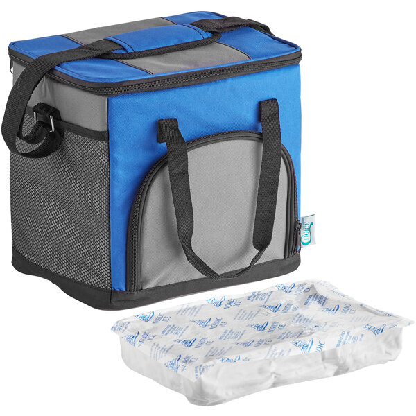 Choice Blue Small Insulated Nylon Cooler Bag with Brick Cold Pack (Holds 24  Cans)