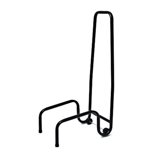 A black metal stand with a long handle.