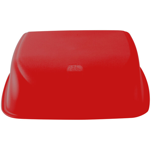 A red plastic Koala Kare booster seat with a logo on it.
