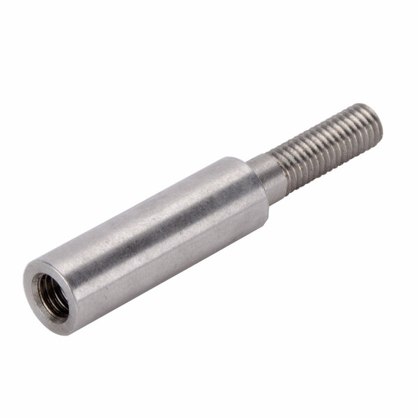 A stainless steel extension shaft with a nut on the end.