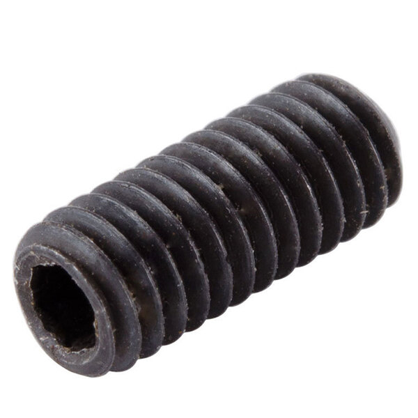 A close-up of a black screw with a black coil.