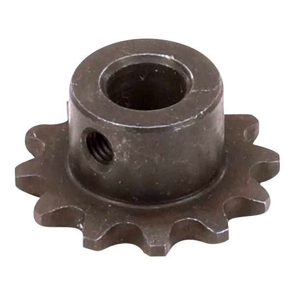 A close-up of a metal gear with a hole in it.