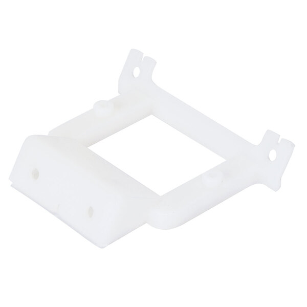 A white plastic Waring cup support locking bracket with holes and a square hole.