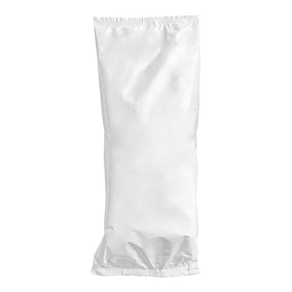 A white paper bag with a white plastic bag inside.