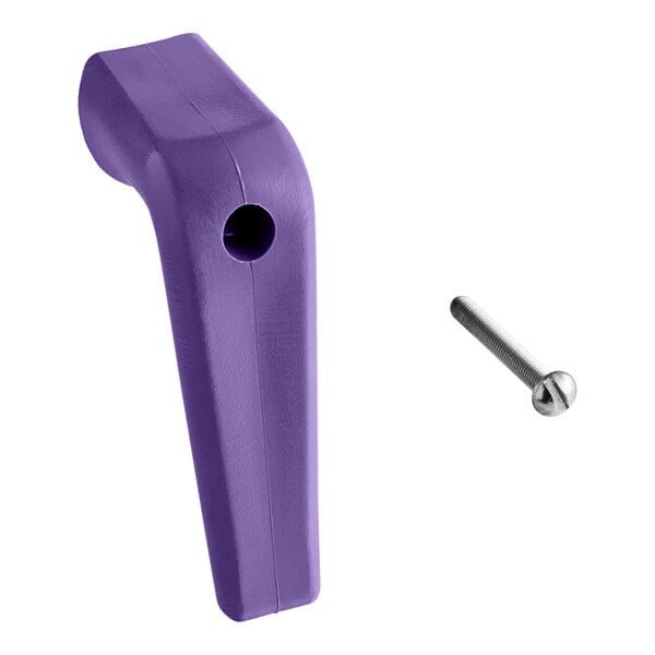 A purple plastic Bunn funnel handle with a screw.