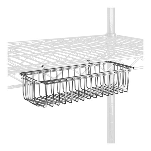 A Regency chrome wire basket for metal shelving.