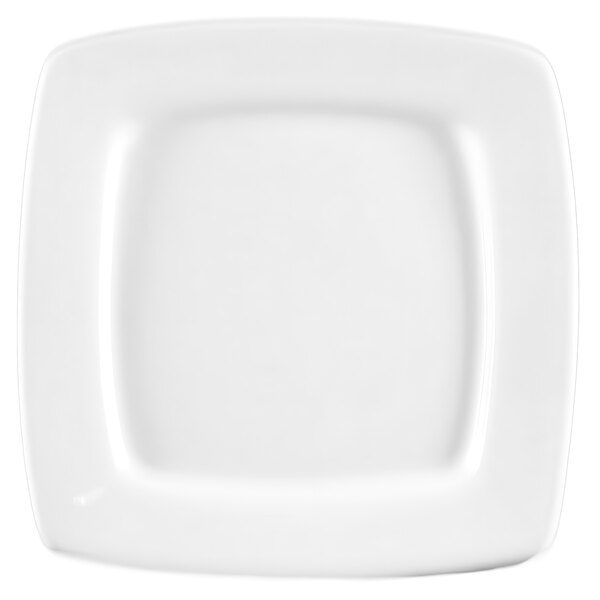 A bright white porcelain square plate with a square edge.