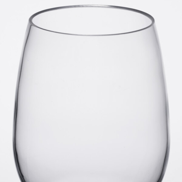 A clear plastic wine glass by Thunder Group on a white background.
