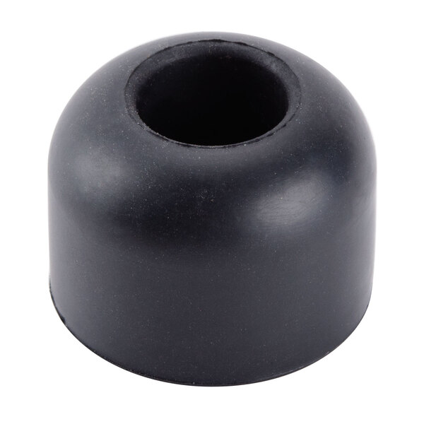 A black round rubber foot with a hole in it.