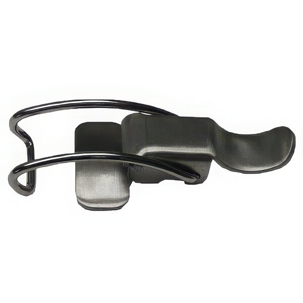 A black and silver metal Waring latch and bracket assembly with a handle.