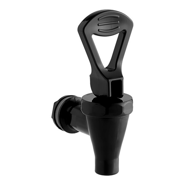 A close-up of a black plastic Choice replacement faucet for beverage dispensers.