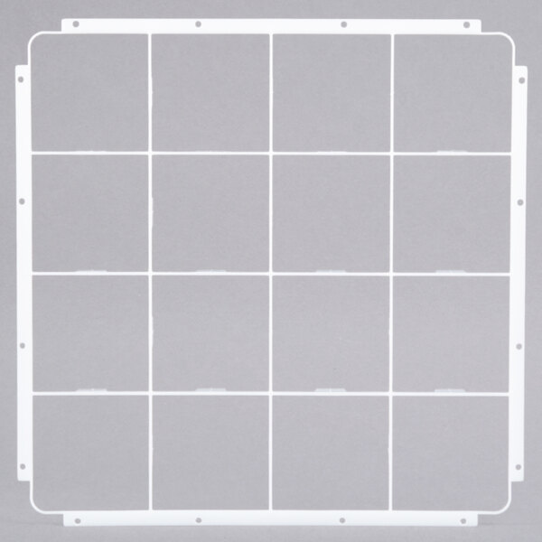 A white square frame with square holes and a white border.