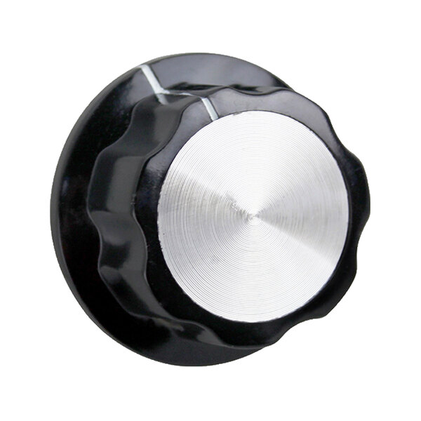 A black knob with a silver knob on top.