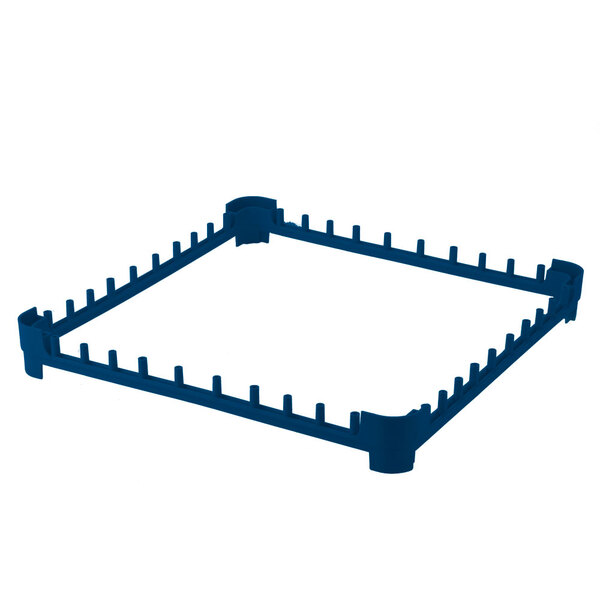 A blue plastic extender frame with pegs for Vollrath Signature Glass Racks.