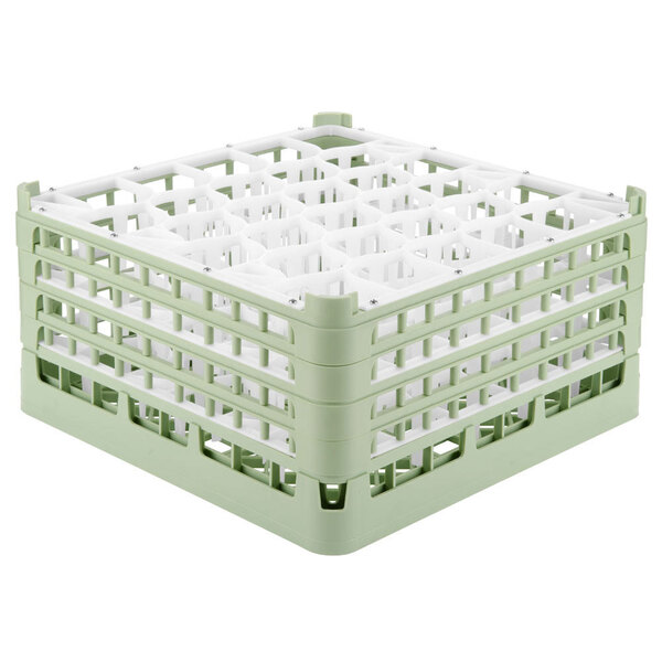 A light green plastic extender with white handles for Vollrath Signature Glass Racks.