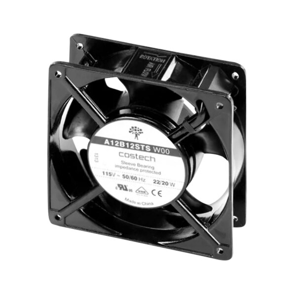 A black Grindmaster-Cecilware fan motor with a white label.