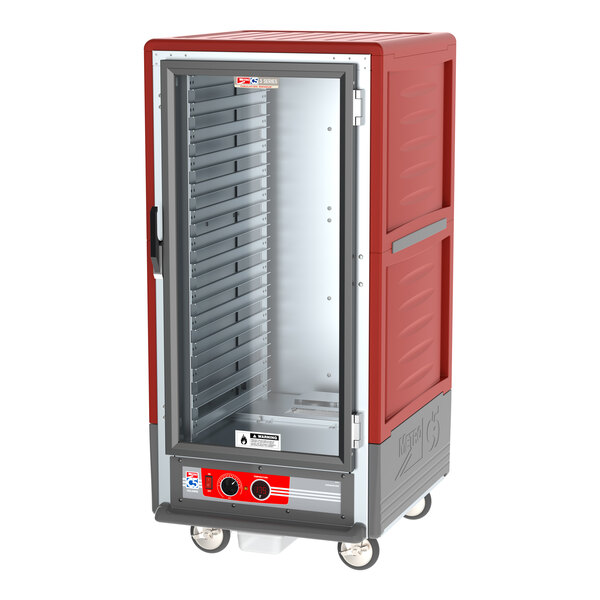 Metro C537-HLFC-L C5 3 Series Insulated Low Wattage 3/4 Size Heated Holding Cabinet with Lip Load Aluminum Slides and Clear Door - Red