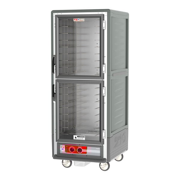 A grey Metro C5 hot holding cabinet with wire shelves.