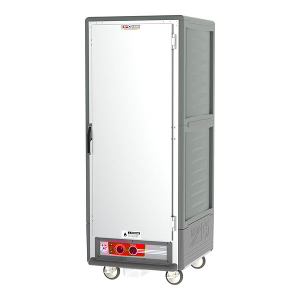 A grey Metro C5 hot holding cabinet with a white door.