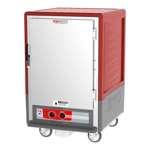 Metro C535-HLFS-4 C5 3 Series Insulated Low Wattage Half Size Heated Holding Cabinet with Fixed Wire Slides and Solid Door - Red