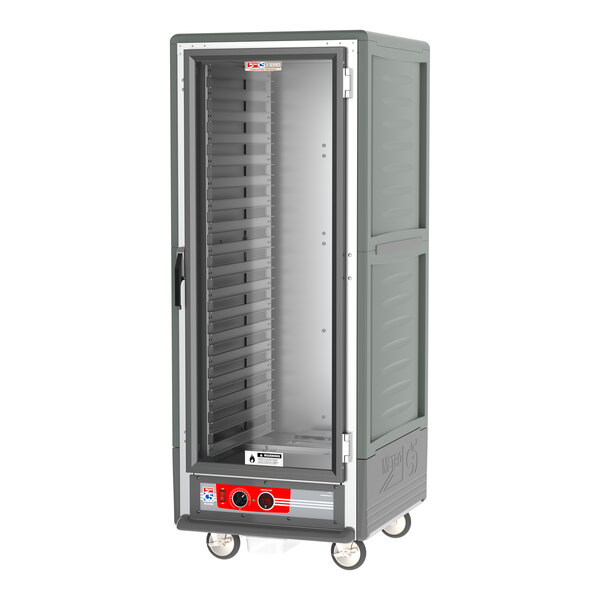 A grey Metro C5 hot holding cabinet with clear door.