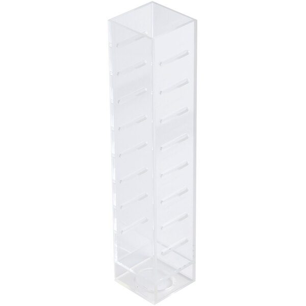 A clear plastic infusion chamber with a white rectangular lid.