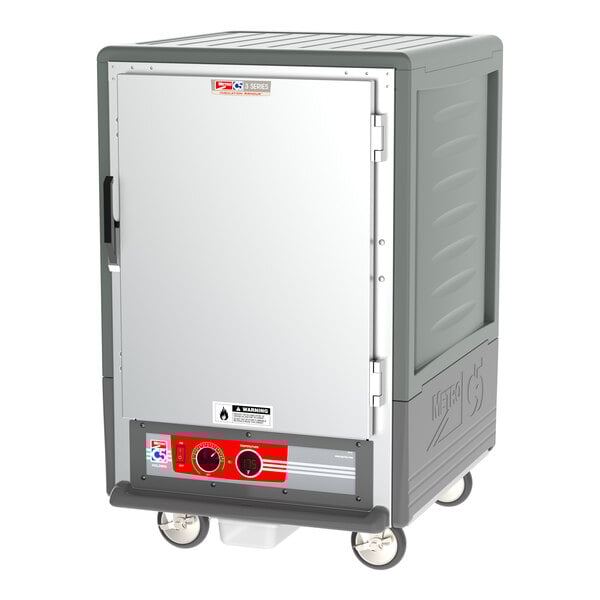 Metro C535-HLFS-4-GY C5 3 Series Insulated Low Wattage Half Size Heated Holding Cabinet with Fixed Wire Slides and Solid Door - Gray
