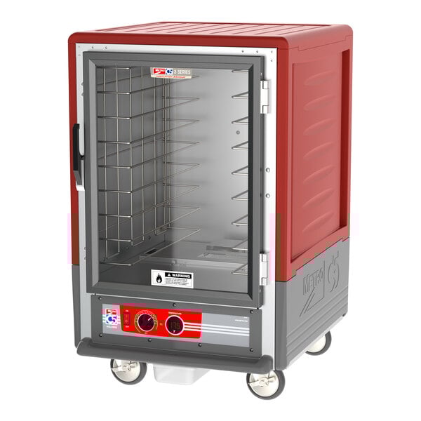 Metro C535-HLFC-4 C5 3 Series Insulated Low Wattage Half Size Heated Holding Cabinet with Fixed Wire Slides and Clear Door - Red