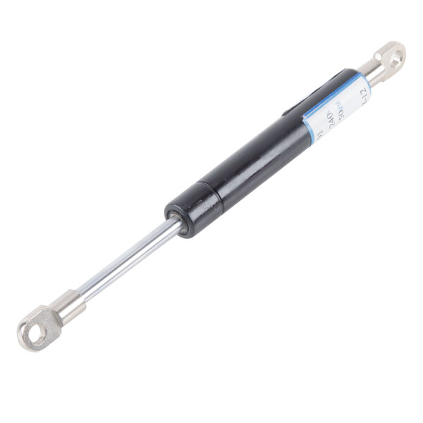 A black and silver metal hydraulic cylinder.