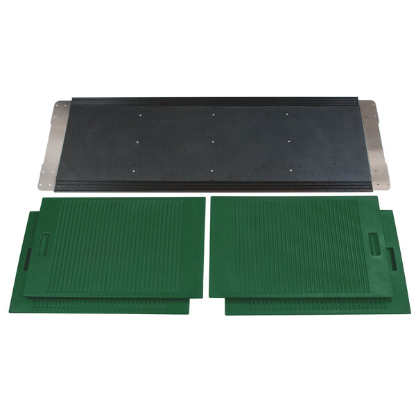 A green and black rectangular object with a white handle.