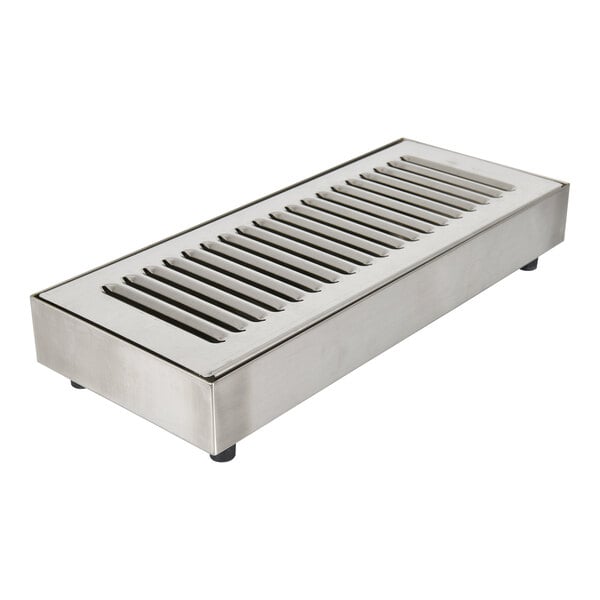 A Bunn stainless steel drip tray assembly with a louver cover over a metal grate with vent holes.