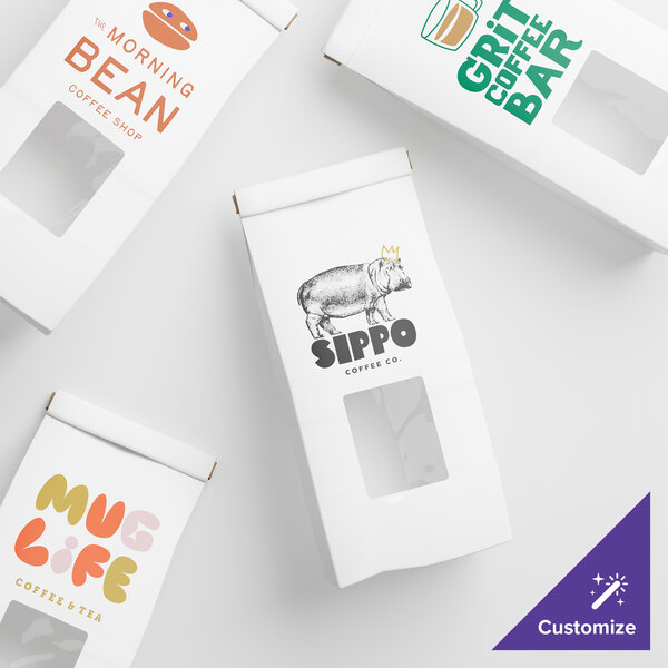 A white customizable tin tie bag with a window.