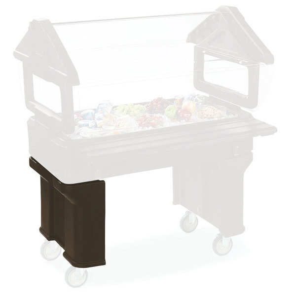 A brown Carlisle food bar leg on a food tray with wheels.