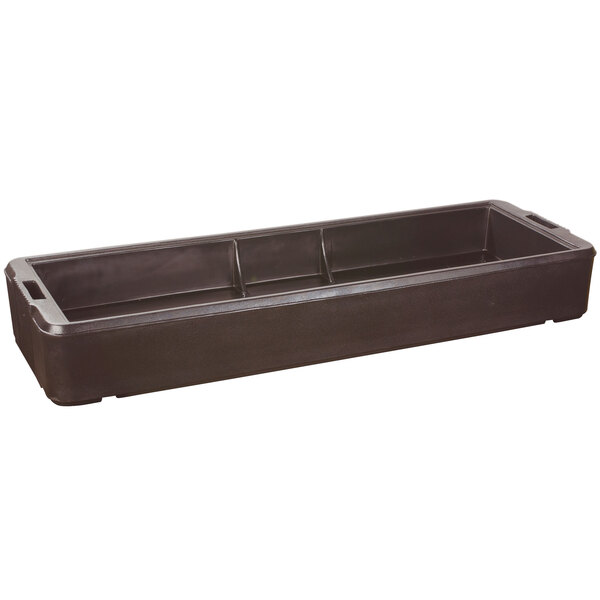 A black rectangular Carlisle basin with handles.