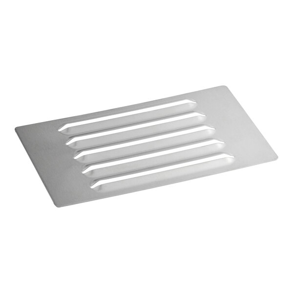 A stainless steel Bunn drip tray cover with four vent holes.