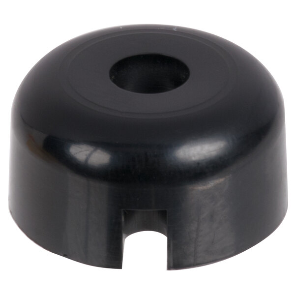 A black plastic knob with a hole in it.