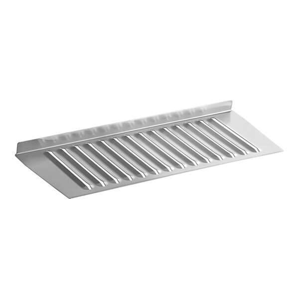 A stainless steel Bunn drip tray cover with a handle.