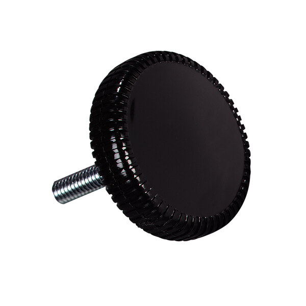 A black Carlisle circular knob with a screw on top.