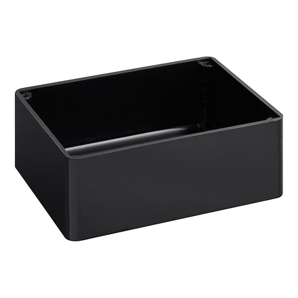 A black metal drip tray with a lid.