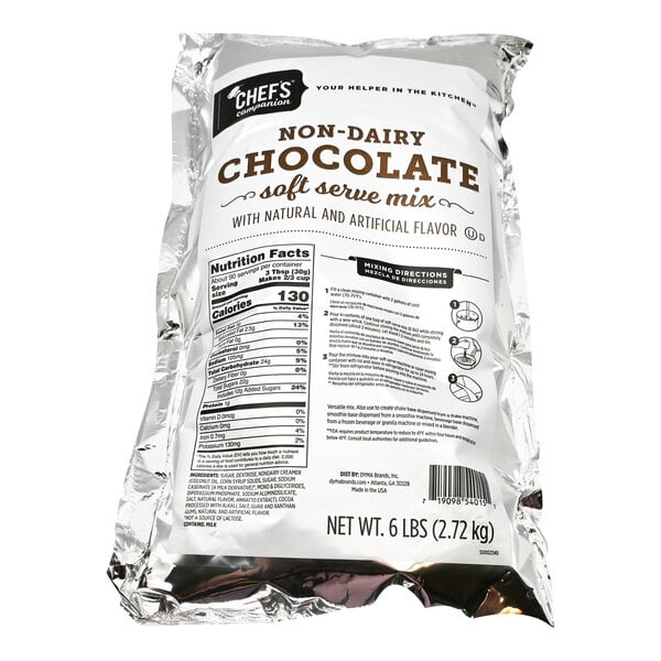 A white bag of Chef's Companion chocolate soft serve mix.