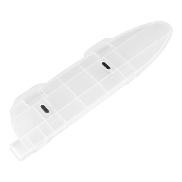 A white, rectangular plastic blade cover with a pointed end and two small rectangular openings.