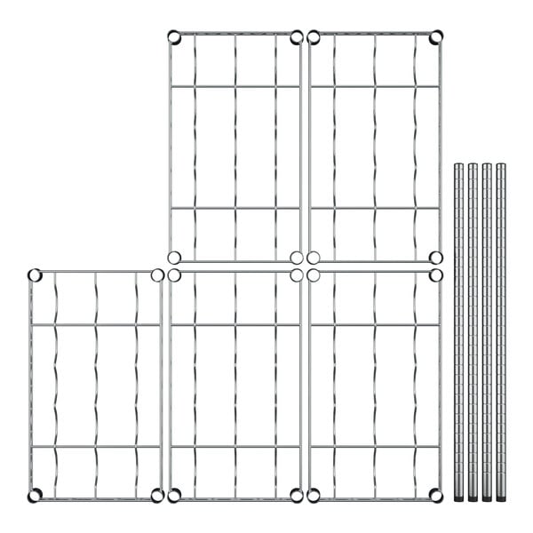 A group of Regency metal wire wine racks with metal rods.