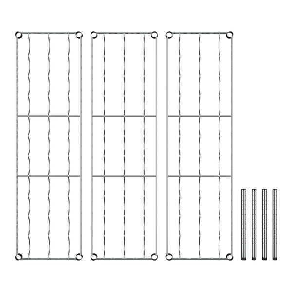 A Regency wire wine rack with metal shelves and rods.