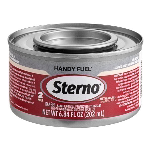 A can of Sterno 2-hour handy fuel methanol gel chafing fuel.