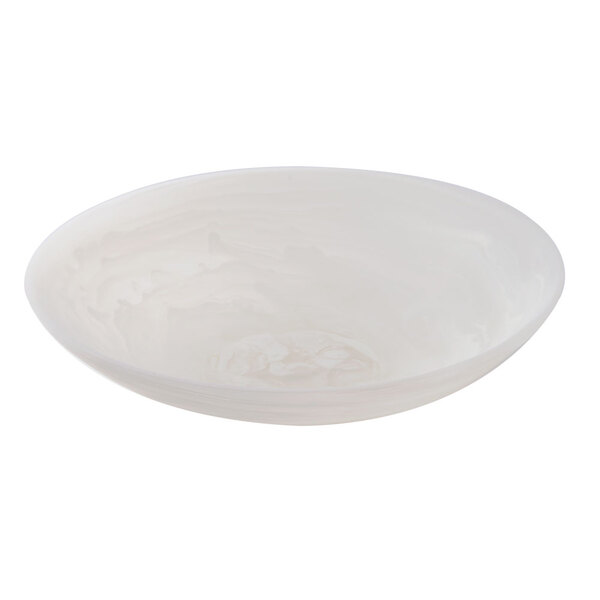 A white American Metalcraft Translucence Collection round bowl with a swirl pattern.